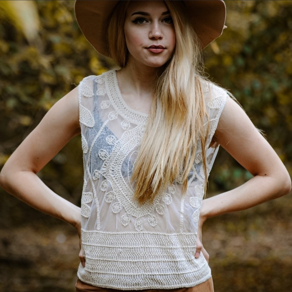 The ELSIE Embroidered Mesh Top
